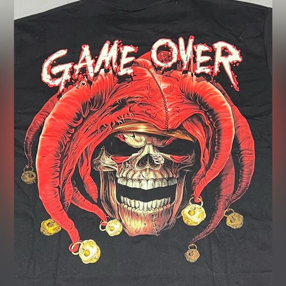 NWT VTG Y2K AOP All Over Print Rock Chang Joker Skull Glows In Dark Mens Sz XL - Picture 2 of 8